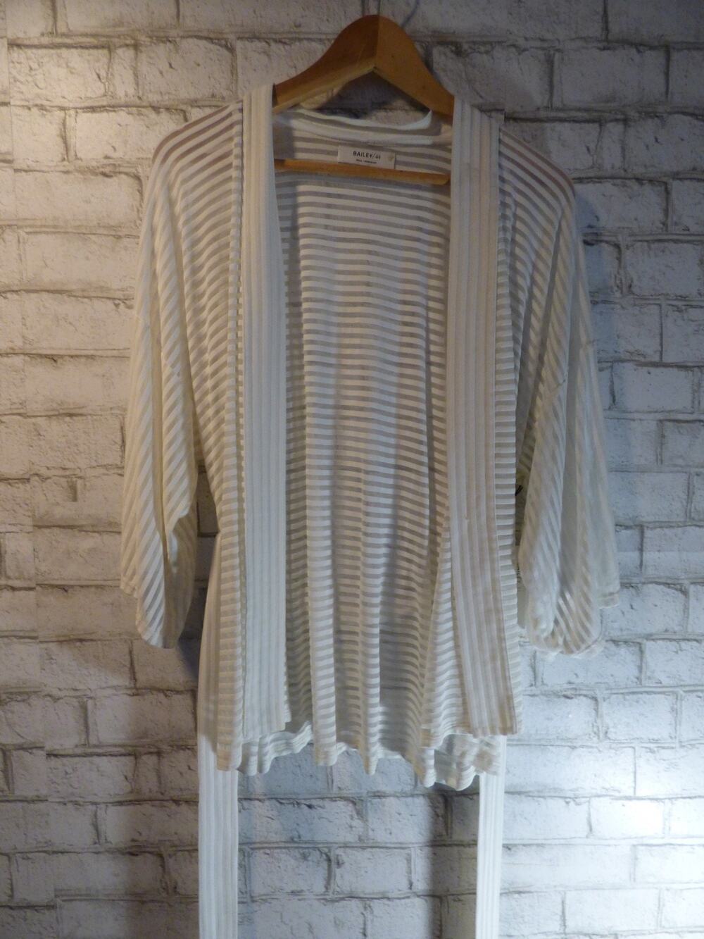 Bailey 44 Chalk Cupcake Sheer Stripe Kimono Belted Cardigan Small NEW